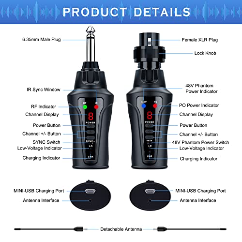 KIMAFUN UHF Drahtlose Mikrofone Sender-Empfänger Systeme, Drahtloser Sender und Empfänger XLR und 6,35 mm Klinke für für… - Image 3
