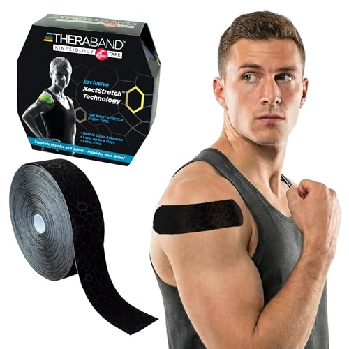 THERABAND Kinesiology Tape, Black/Black, 2'' X 103.3 Foot Bulk Roll, with XactStretch Indicators, Long-Lasting Athletic Tape for Shoulder & Knee, Latex-Free Sports Tape, Water Resistant, Cut-to-Length