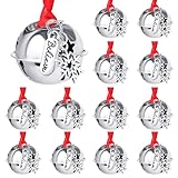 2025 Believe Snowflake Jingle Bells, 12 Pieces Polar Express Santa Sleigh Bells, Christmas Silver Bell Ornaments Stocking Stuffer Christmas Eve Box Filler Holiday Decorations - (1.4inch/35mm)