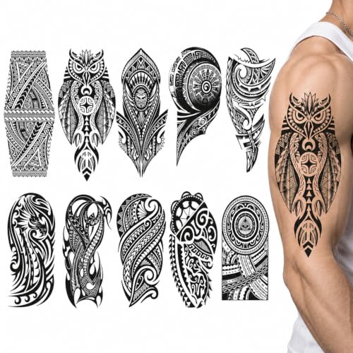 20 Feuilles Tatouages Temporaires Tribaux Maori Pour Homme Et Femme 3D Noir Faux Tatouages Ephemere Tatouage d'Épaule Demi-Bras Réalistes Imperméable Faux Tatouage Autocollant Body Tattoo Sticker