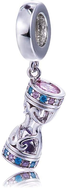 HOURGLASS Time Clock CZ Crystals 925 Sterling Silver Dangle Pendant X Charm Bead For Pandora & Similar Charm Bracelets or Necklaces