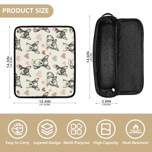 Bolsa de viaje para herramientas de cabello para mujeres con estera para plancha y estuche impermeable para planchas y rizadores, organizador de accesorios para el cabello con diseño de chihuahuas miniatura 4
