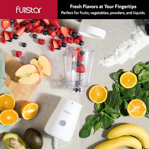 Image of Fullstar Portable Blender for Smoothies and Shakes - 15 oz Mini Personal Travel Blender with Sipper Lid, Compact Smoothie Maker for Office, Home, and Kitchen (Orange)