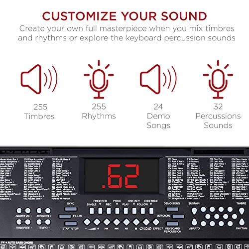 Best Choice Products 61-Key Electronic Keyboard Piano Portable Electric Keyboard Complete Beginner Keyboard Set W/Led Screen, Power Adapter, Stand, Bench, Headphones, Microphone #TOP2