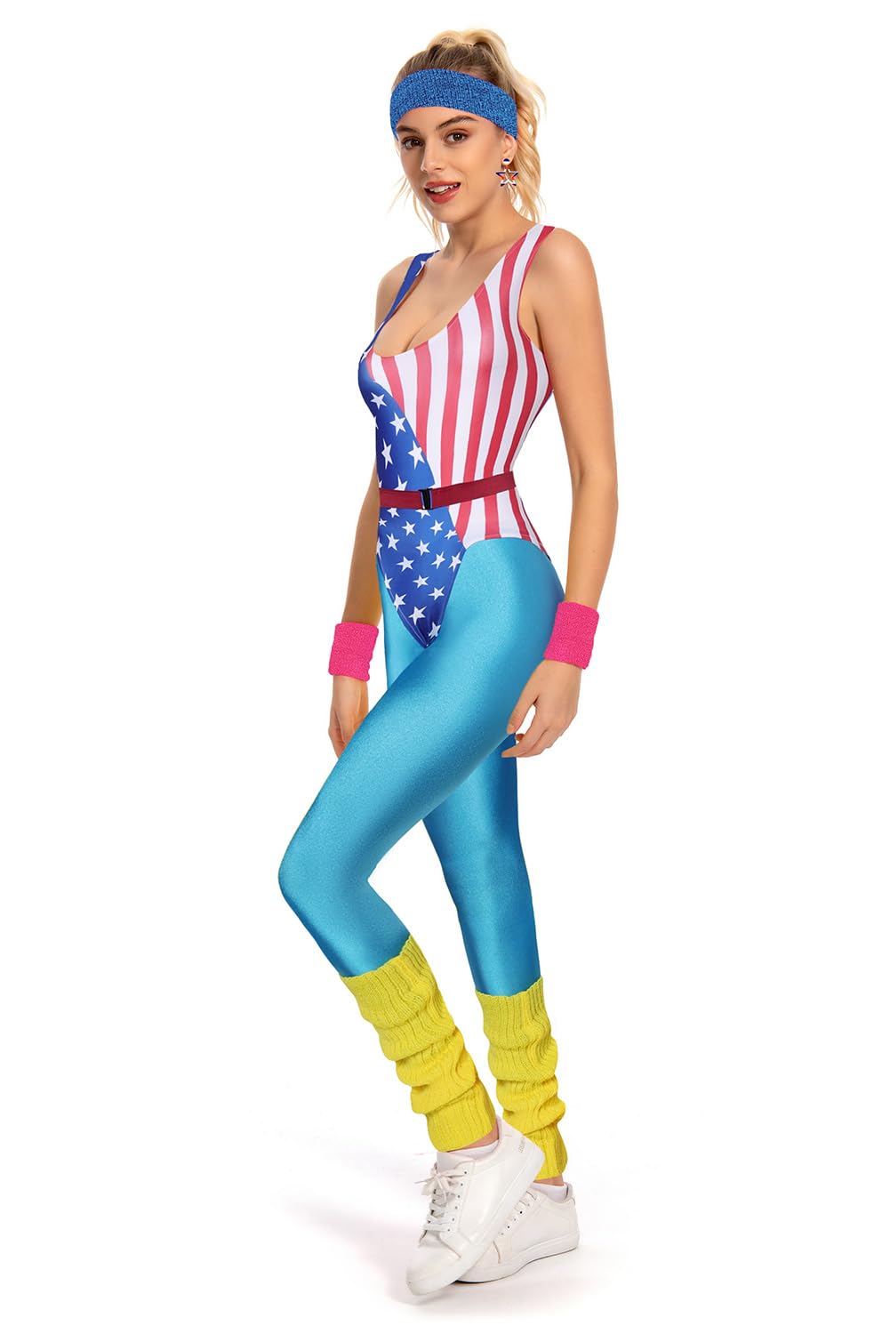 Kostium aerobowy dla kobiet, dres treningowy w stylu lat 80., zestaw akcesoriów w stylu retro, do joggingu, torba biodrowa, studio fitness, joga, bieganie