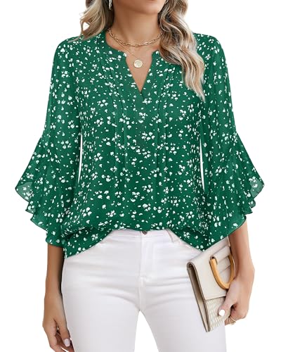 Image of Timeson Women's Short Sleeve V Neck Blouses Shirts Floral Double Layers Mesh Tunics Tops