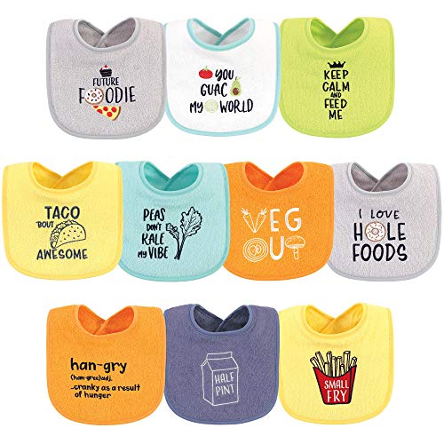 Image of Hudson Baby Unisex Baby Cotton Terry Drooler Bibs with Fiber Filling, Food Neutral, One Size