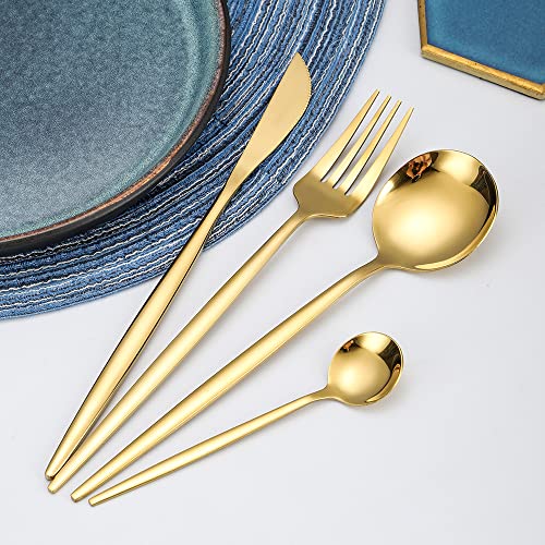 Image of 16 pcs Flatware Set, Gold Silverware Set for 4, Knife Fork Spoon, Stainless Steel Home Dinnerware Tableware,Mixed Cutlery Set Eating Utensils for Restaurants (16 Pcs Gold)