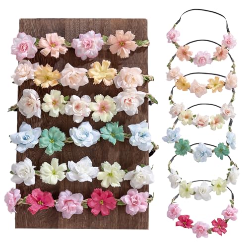 Jisrcha Coronas de Flores, Tocado Guirnalda 6 Piezas, Diadema Flores Mujer, Corona Flores Artificial, Diademas de Flores Para Fiesta Fiesta Boda Playa Cumpleaños, Adornos Navidad