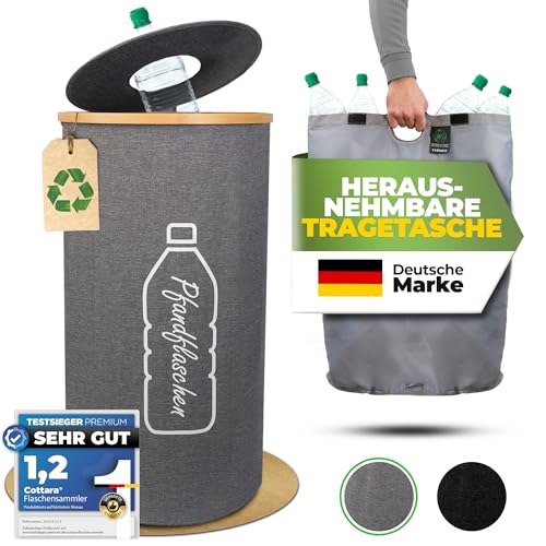 COTTARA® Pfandflaschen Sammelbehälter mit Bambusrahmen - extra stabil 80 L – Ansicht 1