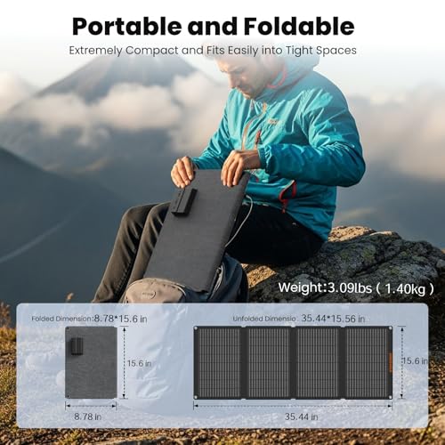 Image of SOKIOVOLA 60W Portable Solar Panels NextGen Foldable Solar Panel Charger Kit 25% Efficiency with DC USB-C USB-A Output ETFE IP68 Waterproof Solar Panel for Travel Outdoor Camping RV Trip