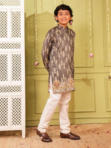 Image of AJ DEZINES Kurta Pajama For Kids Boys | Cotton Printed Chikankari Kurta Pyjama Set For Boys | Traditional & Festive Outfit | Party & Ethnic Wear | Stylish Kids Kurta Set