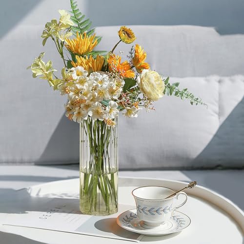 Gute 8 Inch Glass Vases for Decor, Flower Vase for Home Decor, Modern Decorative Clear Vase Centerpieces Living Room, Kitchen, Office Wedding or Gifts