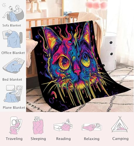 Couverture en flanelle chat bleu violet 150x200cm pour canapé - 8