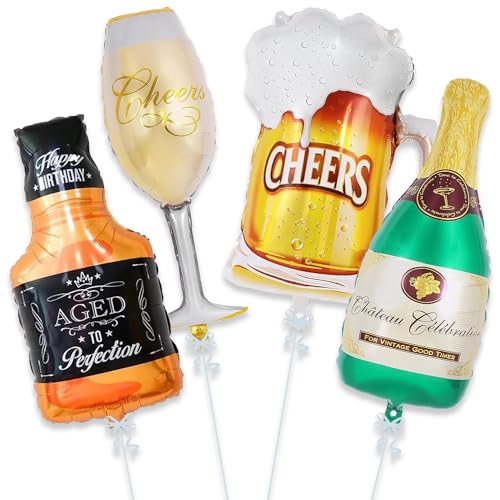 Image of Rozi Decoration 12 inch Inch Champagne Foil Balloons for Happy Birthday Decoration, Happy Retirement Party Decoration, Husband, Wife, Adults Birthday Decoration Items Pack of 4 Pcs