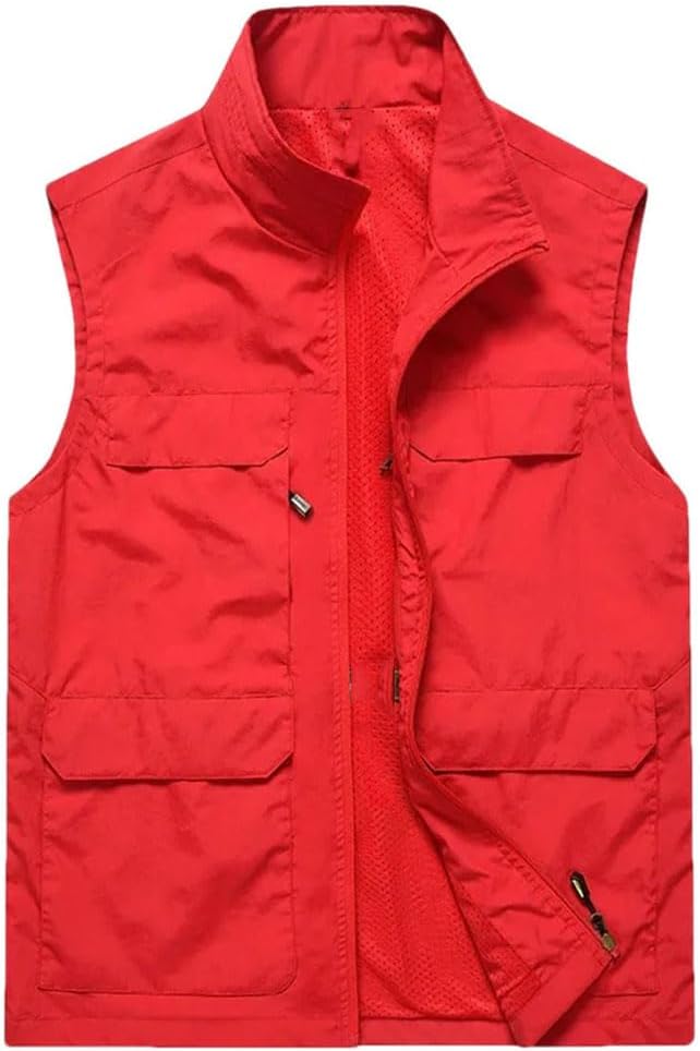REHJJDFD Men's Stand Collar Multi Pocket Sports Vests Outdoor Mountaineering Hiking Fishing Hunting Travelling Vest