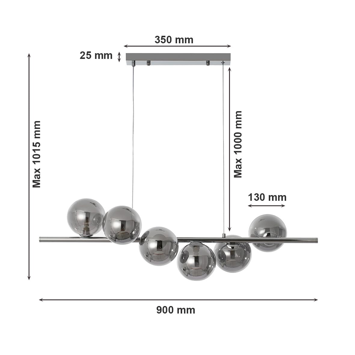 Silamp Lampadario a sospensione 6 sfere in vetro fume V721-SILVER