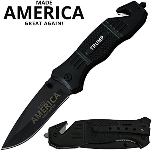 AnyTime Blades Trump Made America Great Again Black Assisted Opening Rescue Knife with Black Steel Blade Super Knife