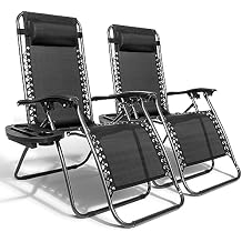 Bonnlo Zero Gravity Chair Set of 2 Patio Folding Lounge Chairs Outdoor Recliners with Pillow and Cup Holder Adjustable Reclining Lawn Chair for Deck,Patio,Beach,Yard Black