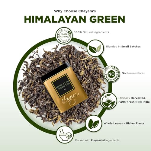 Image of CHAYAM Himalayan Green Tea | Pure Whole Leaves | Refreshing Loose Leaf Tea (50g) | Supports Metabolism and Weight Loss | Enjoy Hot or Iced