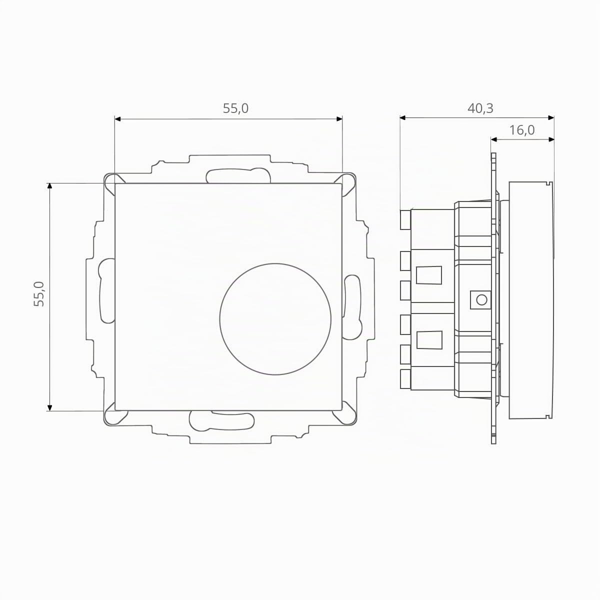Raumthermostat inkl. GIRA E2 1-Fach Rahmen 021129 in reinweiß Glanz für Fußbodenheizung Stellantriebe 230V | Halmburger RTR-5510rg mit Abdeckung 55x55 mm