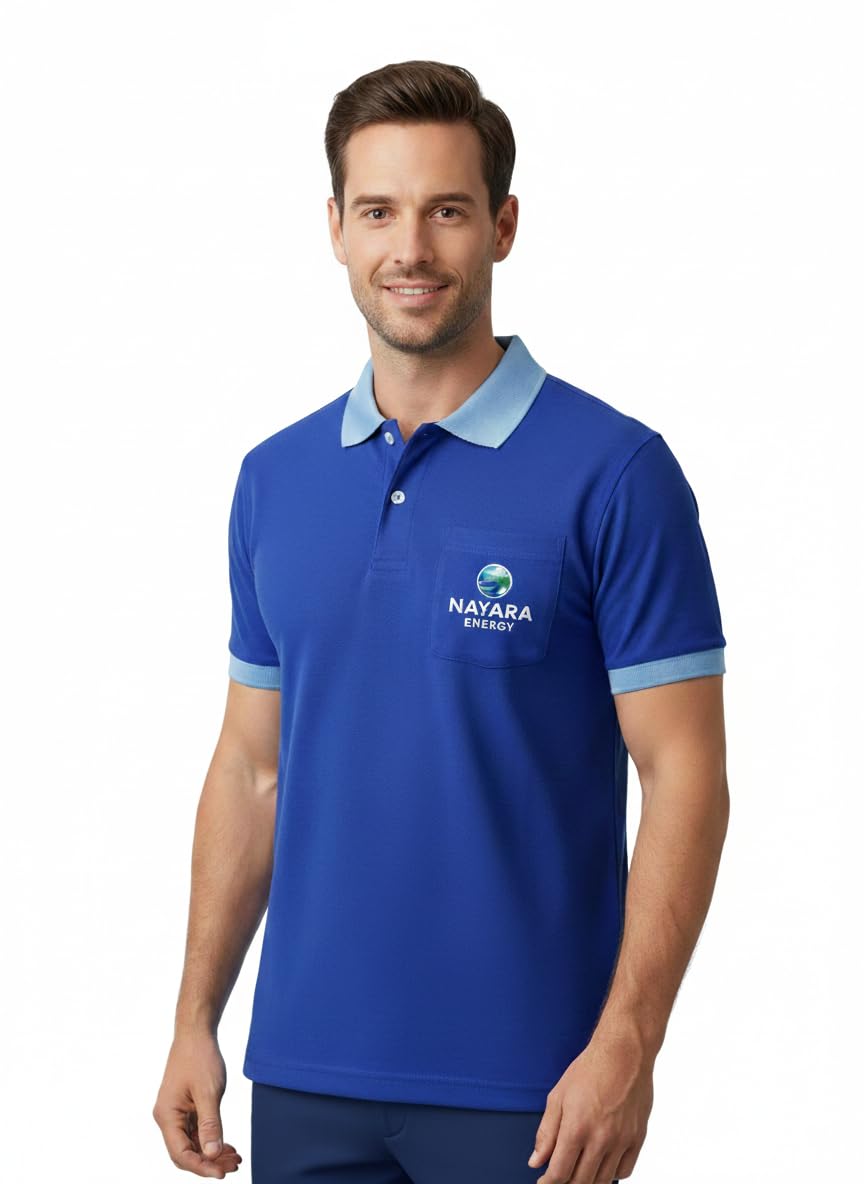 Nayara Energy Men's Polo T-Shirt, Royal Blue with Light Blue Collar and Sleeve Trim, Short Sleeve with Chest Pocket-picture-11