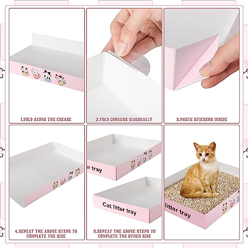 Roshtia 30 Pcs Disposable Cat Litter Box Foldable Paper Kitty Litter Tray 13.8 x 10 x 2 Inch Portable Kitten Litter Box Low Entry Waterproof Lightweight Cardboard Litter Tray (Pink)
