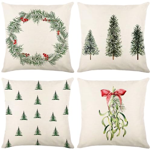 4er Set Kissenbezug Weihnachten - 45x45 Weihnachtsdeko Outdoor Innen...