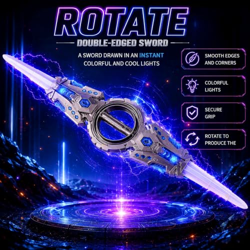 Wishkey Sword Toy for Kids Rechargeable LED Lights Up Rotating Double-Edged Musical Lightsaber with Colorful Lights & 360° Spin Sci-Fi Pretend Play Toy Birthday Gift for Boys & Girls 14+ Ages - Image 7
