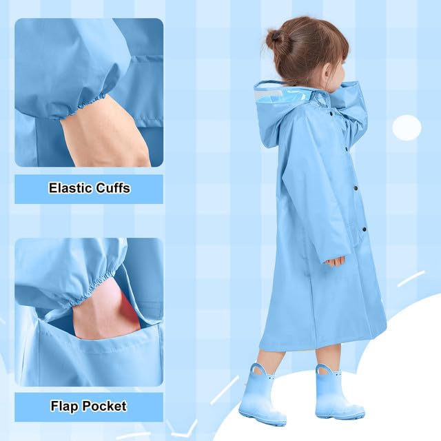LAMA Impermeabile per Bambini, Poncho Antipioggia per Ragazze Giacca Antipioggia Leggera per Bambini, Mantella Antipioggia Riutilizzabile con Cappuccio e Copri Zaino, Impermeabile per Bicicletta