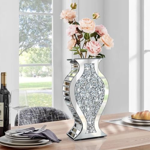 Crushed Diamond Mirror Vase Crystal Silver Glass Stunning Decorative Vase Flower Luxury for Home Décor. Can’t Hold Water. - Image 4