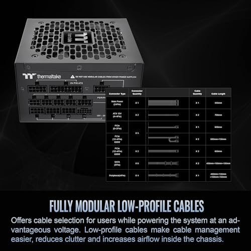 Image of Thermaltake Toughpower GT 1200W; ATX 3.1; x2 Native PCIe 5.1 12V-2x6; Full Modular; Flat Cables; Color Matched Connectors; Japanese Main Capacitors; 80 Plus Gold; 140mm; Black; PS-TPT-1200FNFAGU-3
