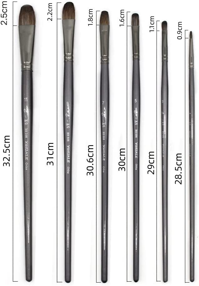 Pinceles para Pintar, Juego de Pinceles, 6 Piezas/Juego de Herramientas Profesionales, Pincel para Pintura al óleo, Pincel de Dibujo, Pluma de Avellana para Pintura acrílica (Gris)