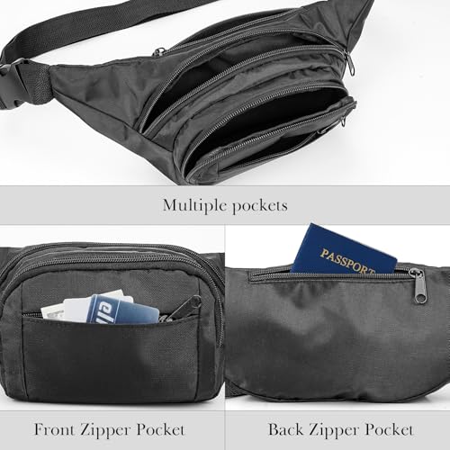 Gürteltasche mit extra langem Gurt, 150 cm, max. verstellbarer Riemen, Übergröße, Crossbody-Tasche, verlängerte Länge, leichte Hüfttasche mit Reißverschluss und Taschen, Schwarz, Schwarz , xxl
