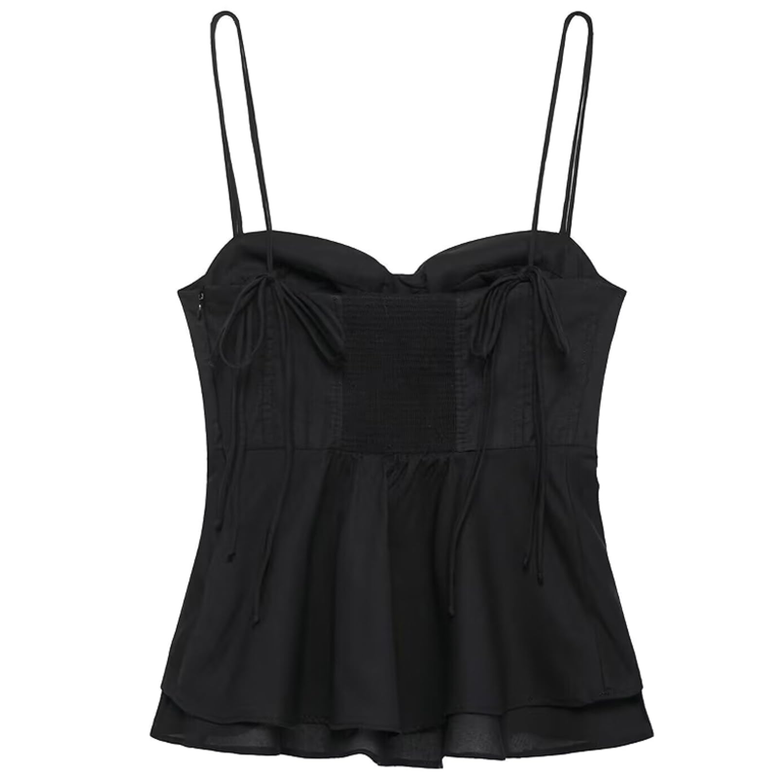 Chaleco de Mujer Deslizamiento Corset Top Mujeres Verano Negro Capas Cultivo Camisola con Correas Bustier Ruffled Encaje-up Sin Mangas-Black-m