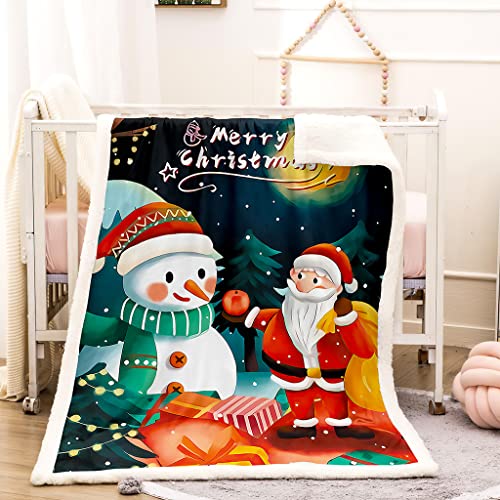 Krisin Christmas Kids Fleece Blanket Throw, Double-Sided Cashmere Blanket Plush Throw Blanket For Sofa Couch Single Bed, Machine Washable, Christmas Snowman, Santa Claus Print #TOP9