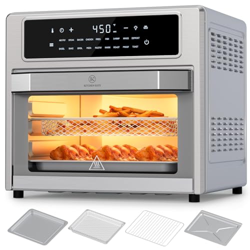 Air Fryer Toaster Oven Combo, 26.4 Qt Convection Oven Countertop, 18-in-1, Stainless Steel Large Airfryer, 4 Zone with Accessories, Digital Full Touch Screen, Easy to Clean