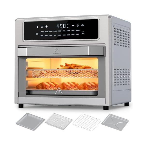 Air Fryer Toaster Oven Combo, 26.4 Qt Convection Oven Countertop, 18-in-1, Stainless Steel Large Airfryer, 4 Zone with Accessories, Digital Full Touch Screen, Easy to Clean