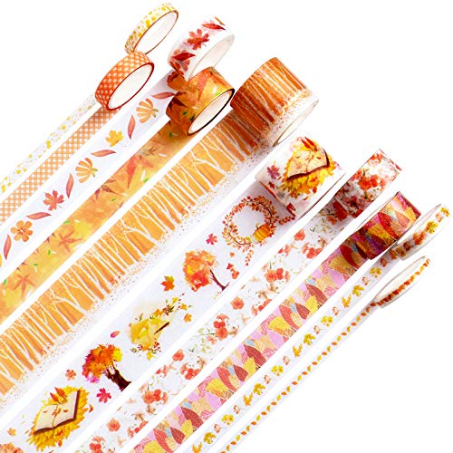 10Rolls Maple Leaf Washi Tape, Fall Masking Tape Set Decorative for Thanksgiving, DIY Crafts, Bullet Journal Supplies, Scrapbook, Gift Wrapping