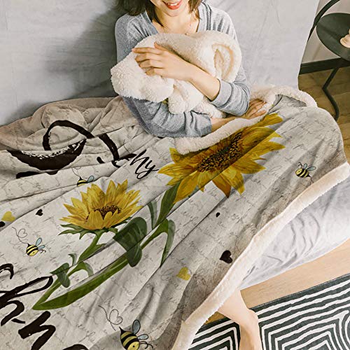 Sherpa Fleece Blanket,You Are My Sunshine Rustic Sunflower Bees Vintage Bed Blanket Soft Cozy Luxury Blanket 50"X60",Fuzzy Thick Reversible Super Warm Fluffy Plush Microfiber Throw Blanket For Couch #TOP3