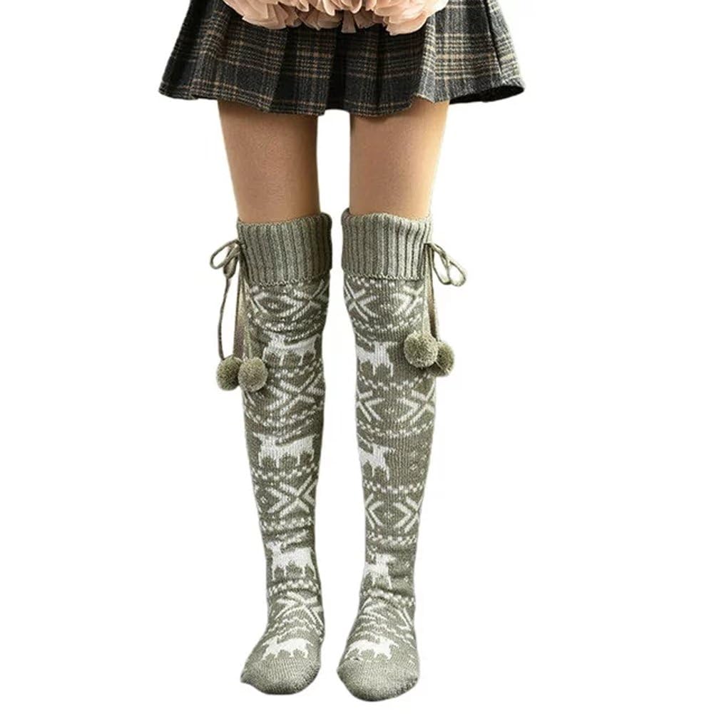 Medias Navideñas para Mujer, Calcetines por Encima De Rodilla Tejidos para Otoño Y Primavera, Calcetines Largos Gruesos Y Cálidos Y Encantadores para Mujer