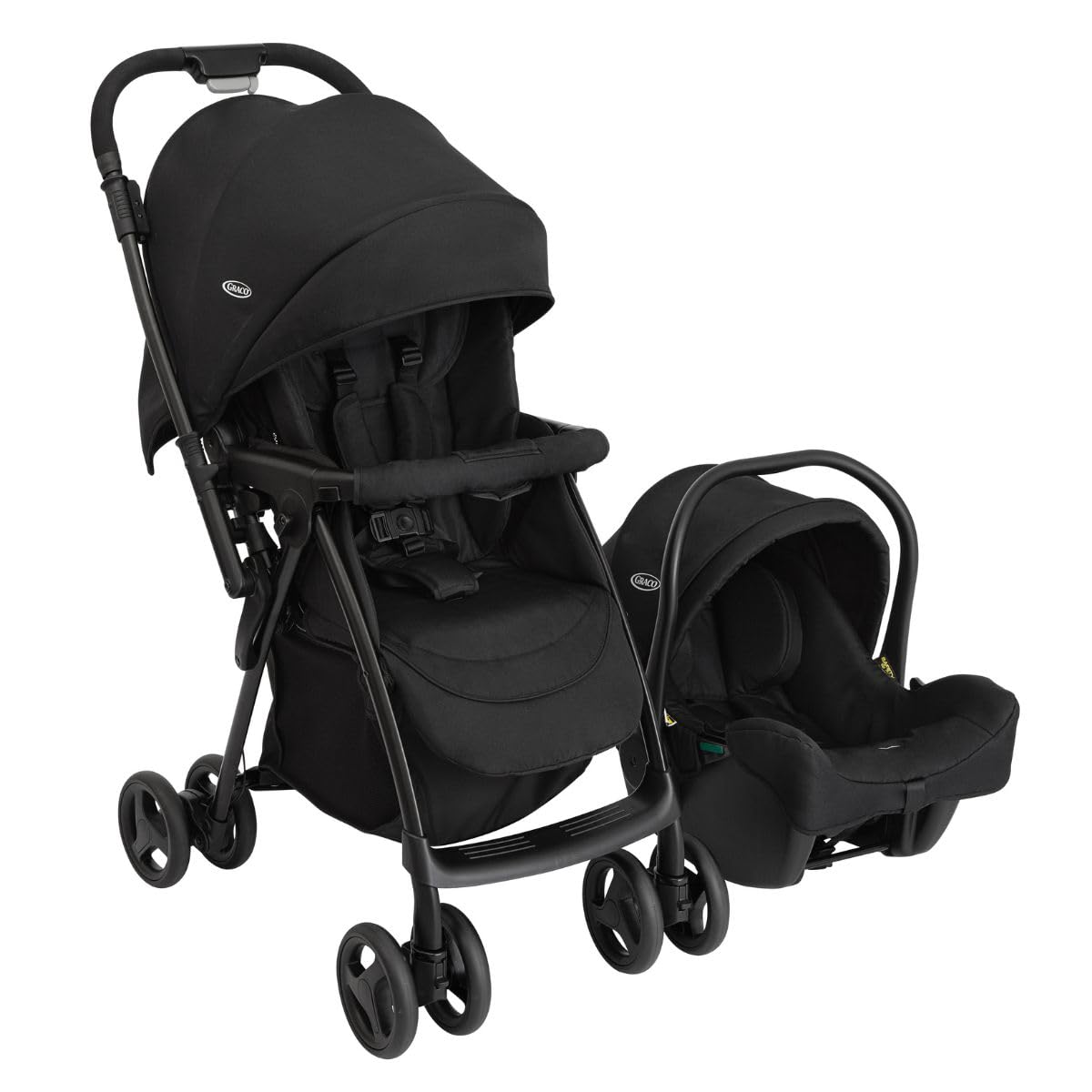 Graco Revaya Travel System - Suitable from Birth to Approx. 4 Years (0-22kg). Parent/World Facing Reversible Handle, Includes i-Size car seat, Midnight Fashion