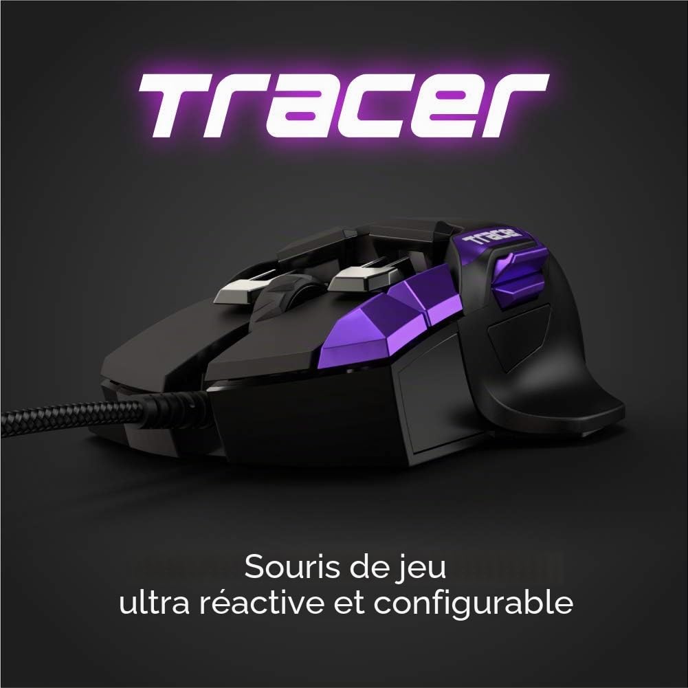 Swiftpoint Tracer Souris de Jeu Filaire : 13 Boutons programmables, 2 capteurs de Pression, Boutons latéraux, 12000 DPI, commutateurs mécaniques, mémoire intégrée, 16 profils de Jeu, RVB, Violet/Noir
