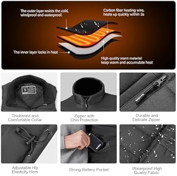 Sevdiea Verwarmd vest voor heren, met powerbank, 16000 mAh, 7,4 V inbegrepen, Hilpert verwarmd vest, warmtevest met accu, oplaadbaar
