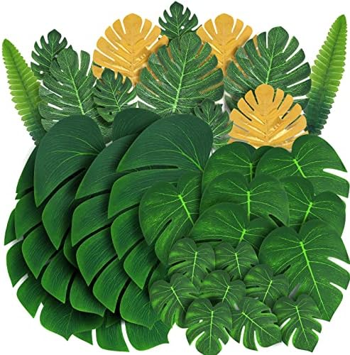 20 LED Monstera Leaf String Lights, Tropical Artificial Rattan Palm Leaves Wall Hanging Vine Leaf, Summer Decoration for Outdoor Indoor Hawaiian Luau Party Jungle Beach Theme Table Home Decorations
