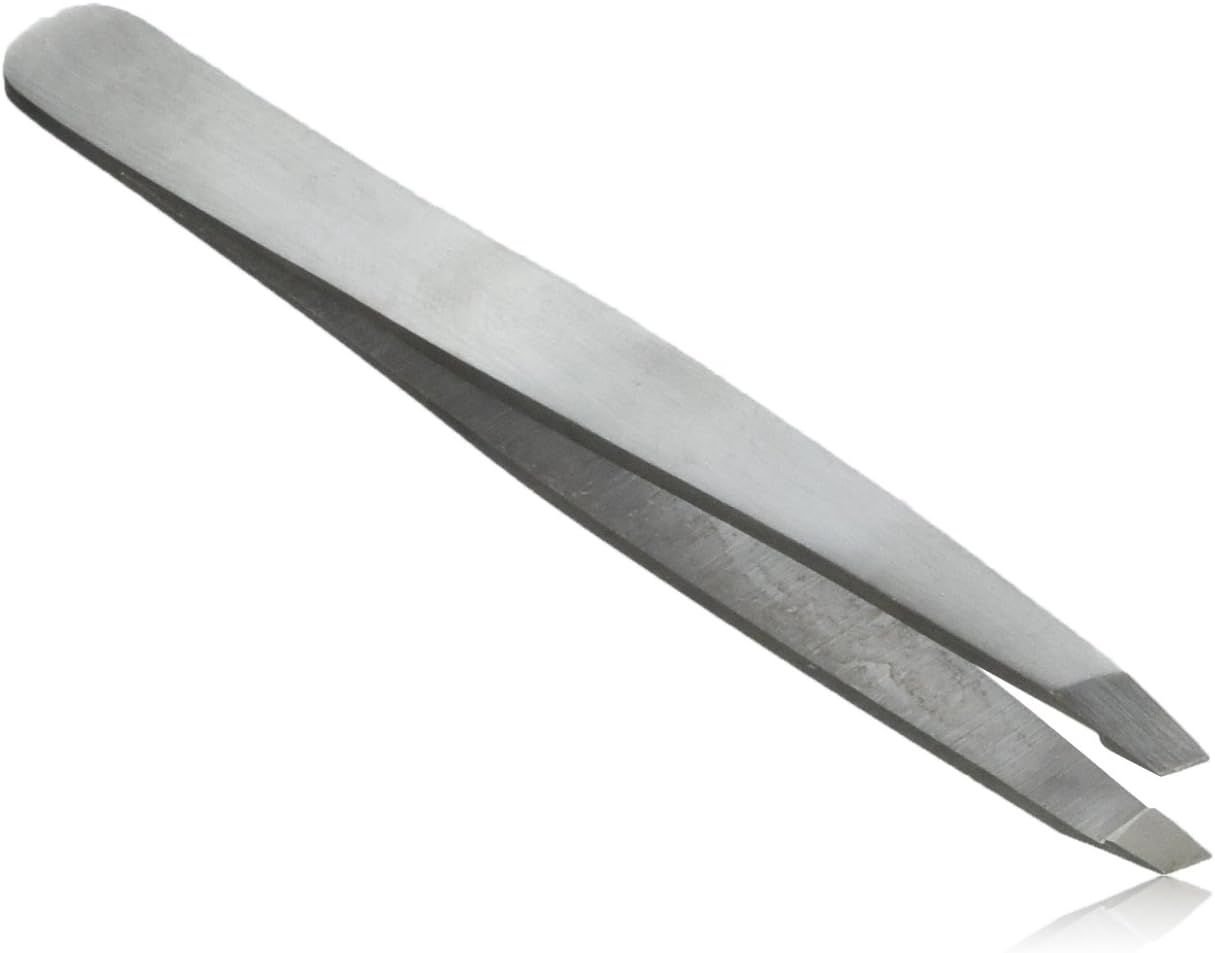 Tweezers Professional, Best Precision, Ultra Fine, Stainless Steel, Slanted Tip Perfectly Aligned for Grooming, Eyebrows, Fine Facial Hair, Stray and Ingrown Hairs. Removes Splinters. The Best , Compact , Lightweight Tweezers with a Non Slip Grip.