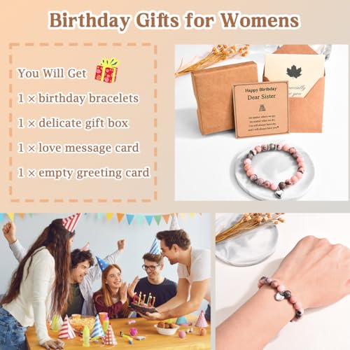 Image of Birthday Gifts for Sister, Sister Birthday Gift Ideas from Sister, Unique Birthday Bracelet Presents with Happy Birthday Sister Card, Small, Pink