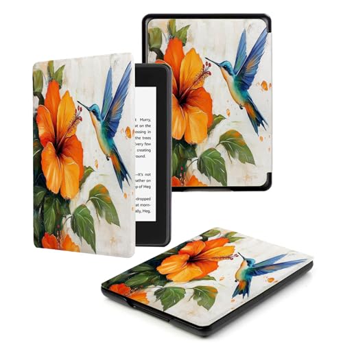 Miniatura 3 de Funda Compatible Con 6 Kindle 11 Generación 2024 2022 ,Carcasa Ligera Cubierta Con Auto Activación Reposo Para Kindle 2024 2022 11 Generación E-Reader,Flores De Colibrí