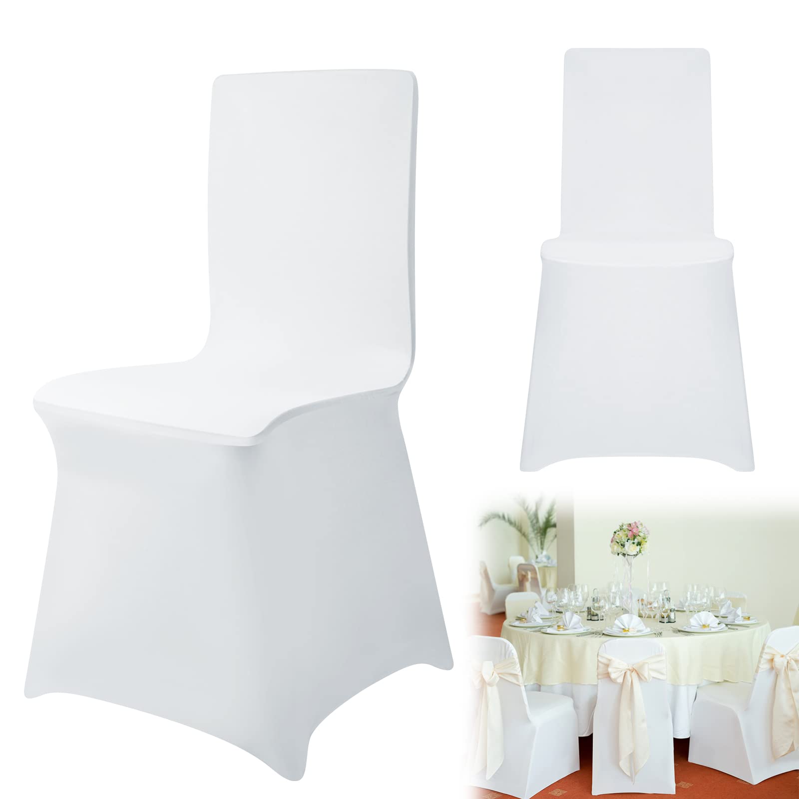 UISEBRT 50pcs Stuhlhussen Stretch Set - Weiß Stuhlbezug Elastisch Stühle Schutz Abnehmbarer Waschbarer Universal Chair Cover für Büro Hotel Esszimmer Bankett Hochzeit Party Deko(50 Stück)