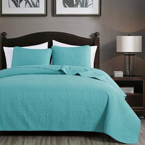 Image of Chezmoi Collection Austin 3-piece Oversized Bedspread Coverlet Set (Queen, Turquoise)